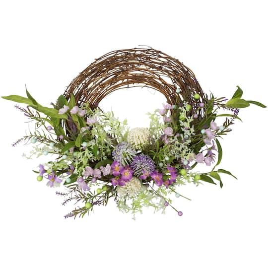 24" Purple Wildflower & Berry Half Spring Wreath By Northlight | Michaels®